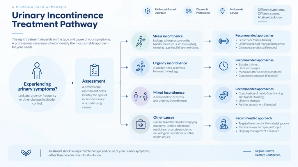 urinary incontinence treatment options infographics from the incontinence direct Southampton