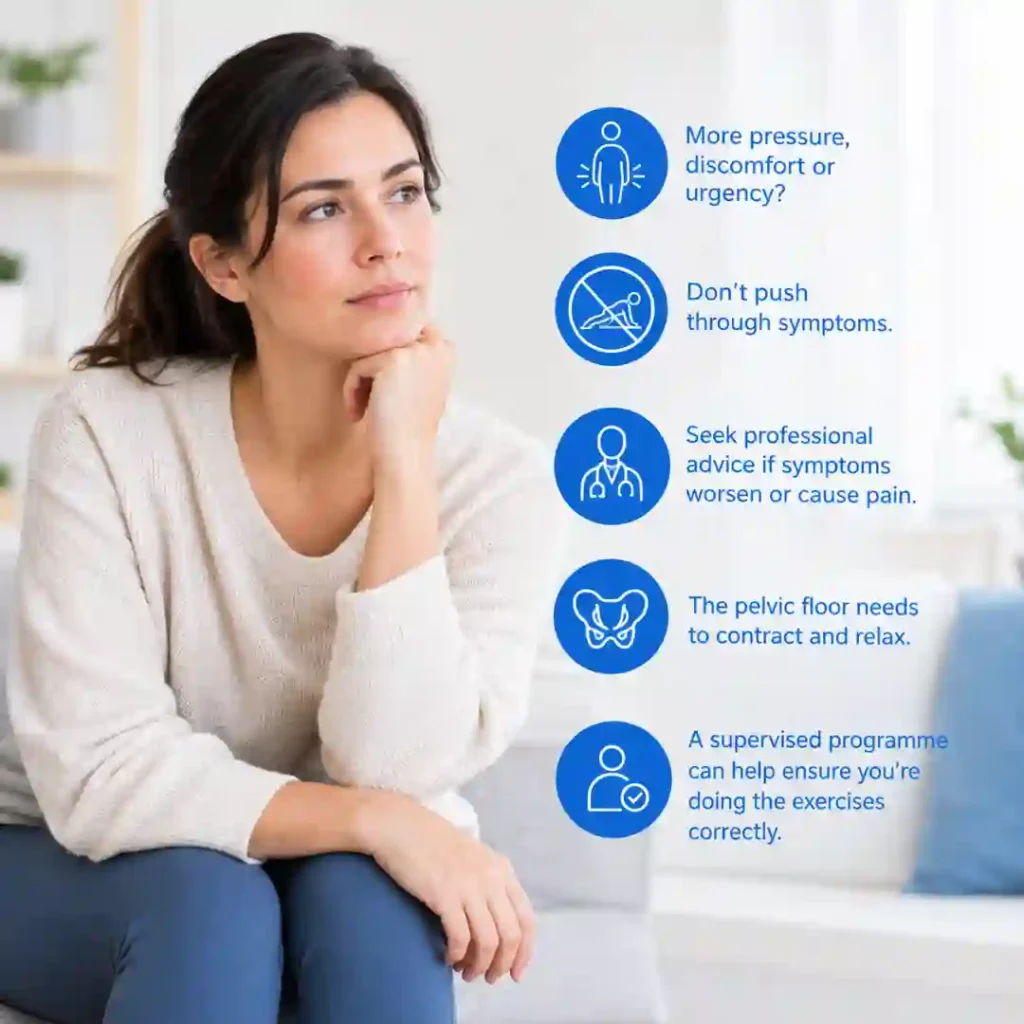 Pelvic-floor exercises Southampton involve controlled contraction and relaxation. Persistent pressure, discomfort or urinary urgency may warrant professional assessment.
